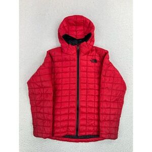 The North Face Jacket Boys M 10/12 Red Quilted Hooded Full Zip Puffer Winter